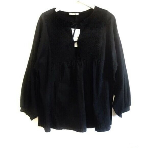 NWT ZARA Black Tie Front Peasant Tunic Top size S - Picture 1 of 8